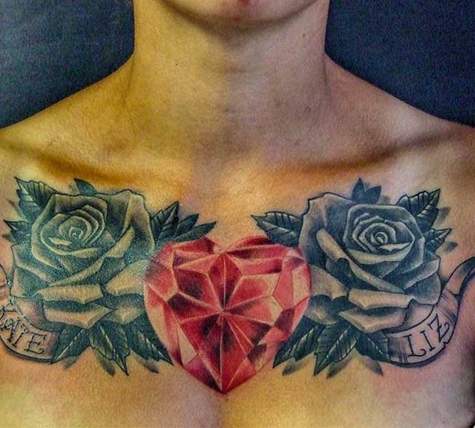 tetování srdce s květy růží