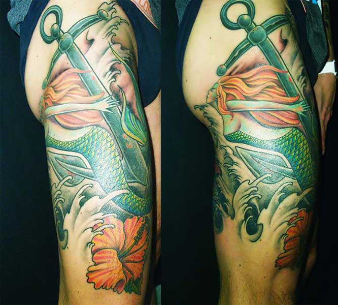 tetování mořská panna s kotvou
